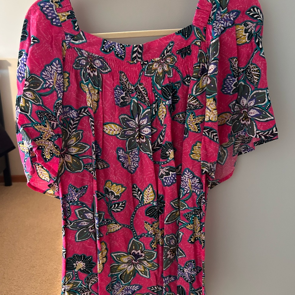 LOFT Pink and Teal Butterfly blouse